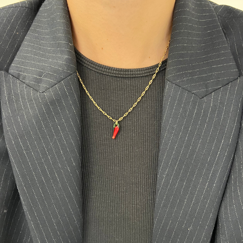 Glass Chilli Paper Clip Necklace