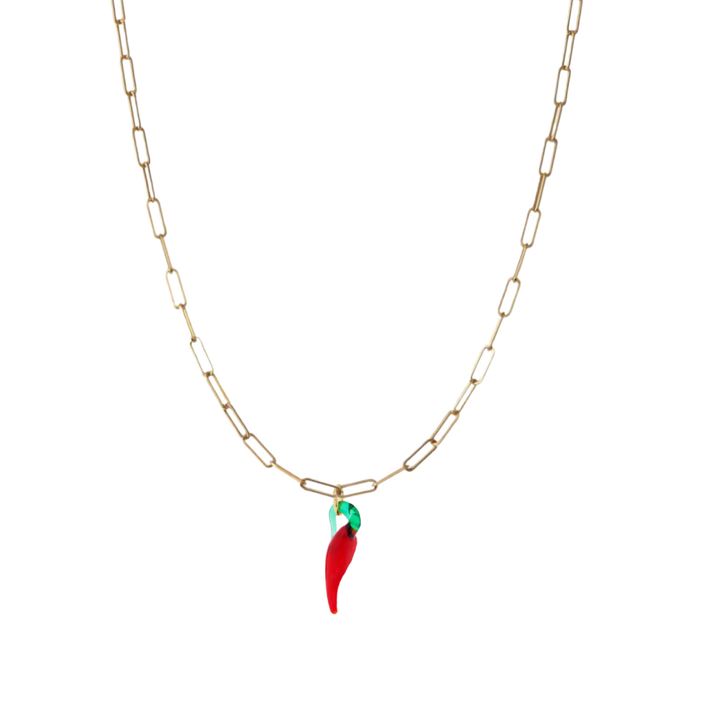 Glass Chilli Paper Clip Necklace