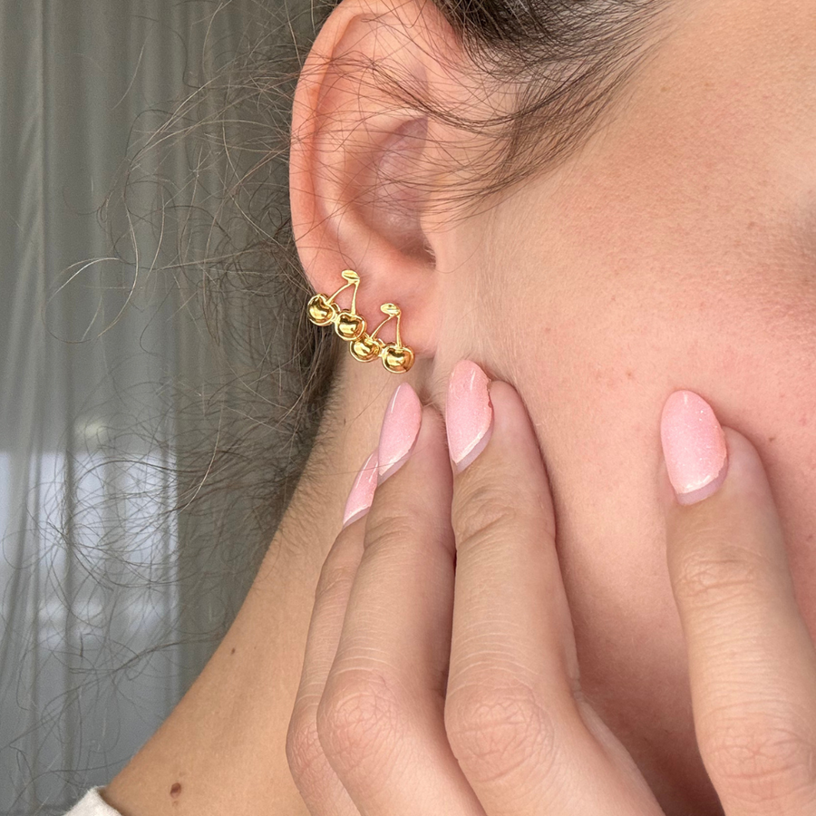 Gold Cherry Mini Stud Earrings
