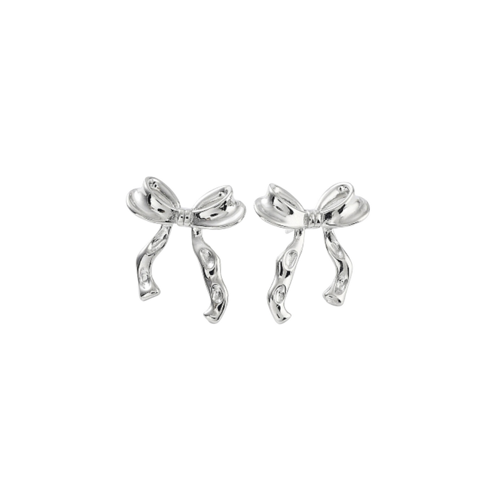 Statement Bow Studs Silver Earrings