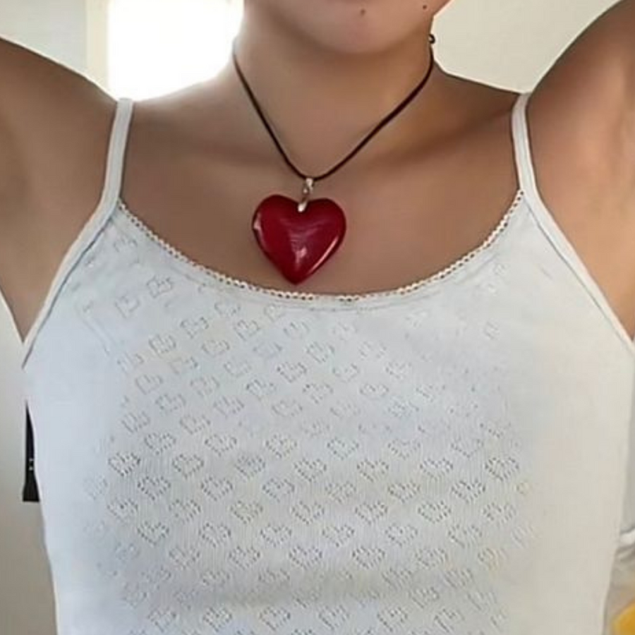 Glass Heart Necklace- Red