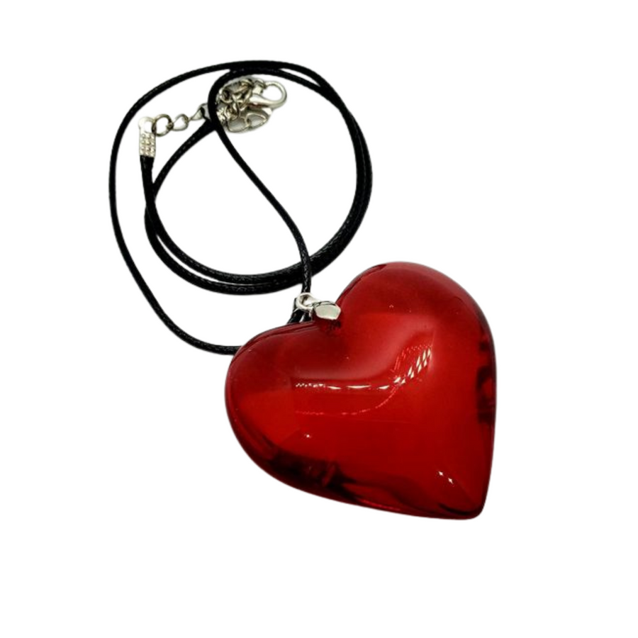 Glass Heart Necklace- Red