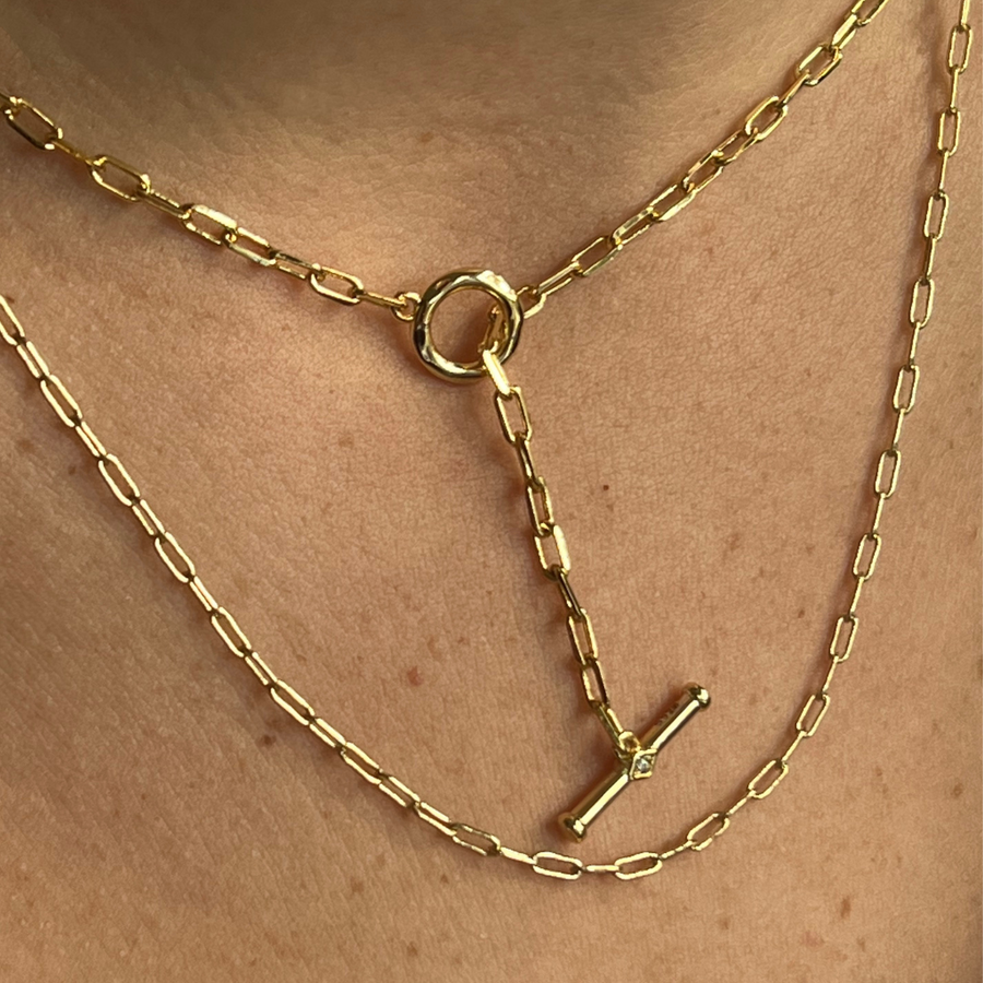 Paper Clip Chain Necklace- Gold