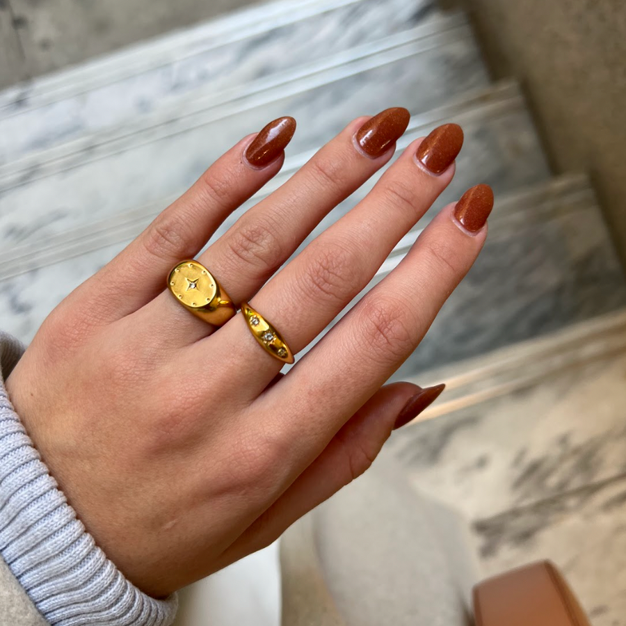 Studded Signet Gold Ring